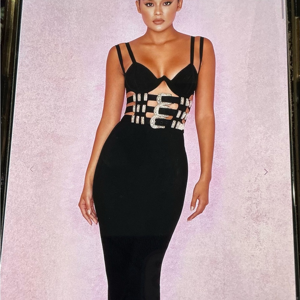 House Of London Elegant Black Evening Dress/midi